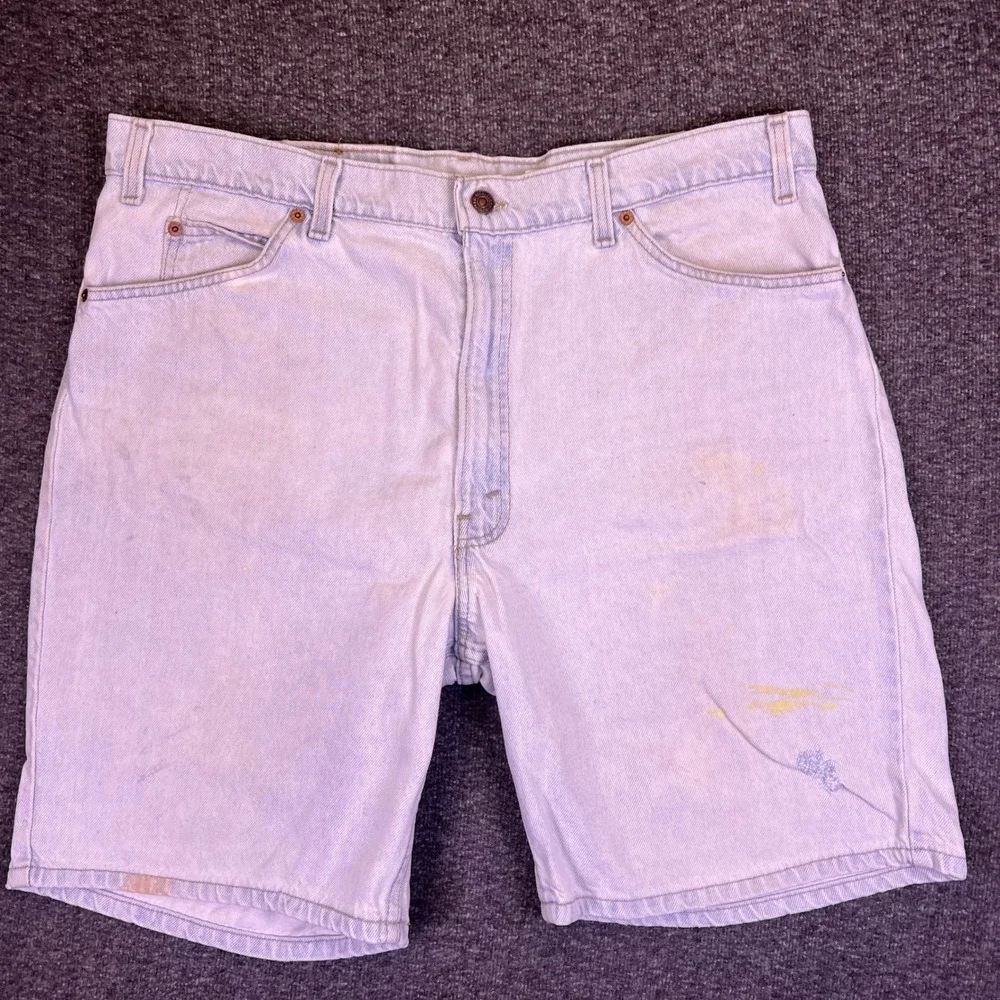 VTG 90s Levis 550 Shorts Men 40 Light Blue Orange Tab USA Relaxed Fit Denim Jort